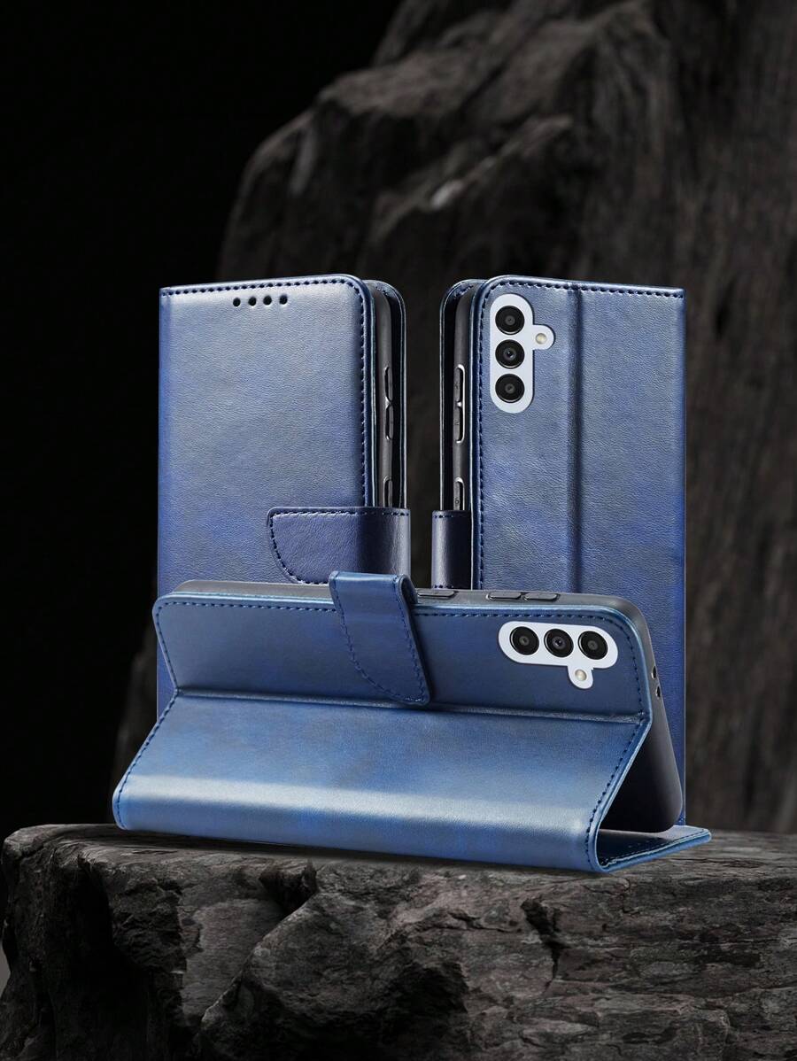 Ốp lưng điện thoại giả da dạng gập có chân đế, tương thích với iPhone 16 dành cho nam, tương thích với iPhone 11/12/13/14/15 Pro Max, S24U, tương thích với Oppo, tương thích với Vivo, tương thích với Redmi Note 11/12 Pro, phiên bản quốc tế, không phải phiên bản nội địa. - Màu xanh lam - Xem 1