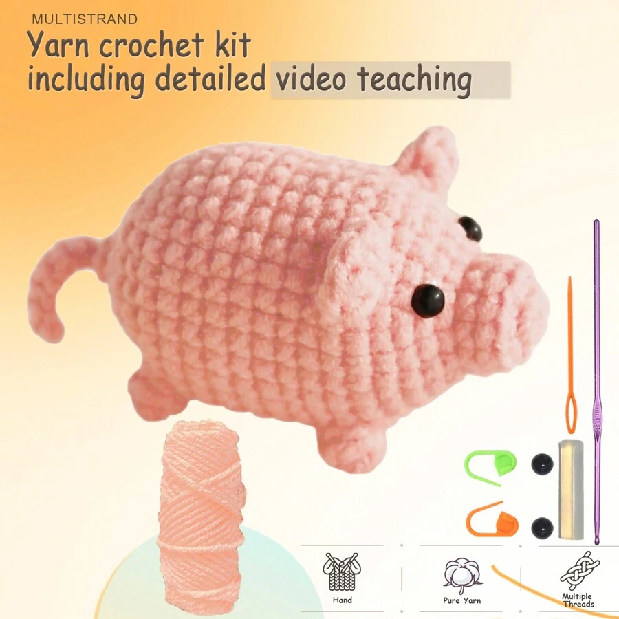 企鵝針織套件-初學者,動物針織入門套件-一套完整的針織套件,附帶說明和逐步視頻教程,適用於成年人的可愛動物娃娃diy手工藝品,可用作家居桌面裝飾,也可以作為假期、聖誕、母親節生日禮物。完成針織套件,可以做出兩只企鵝-藍色 - 粉色 - 查看 1