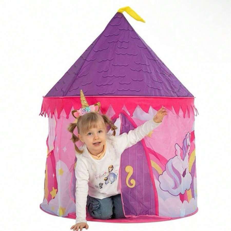 Children's Tent Folding Tent For Children With Pink Castle Design - Pink - View 1