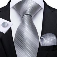 Ensemble De Cravate En Soie Pour Hommes Dibangu Avec Cravate À Rayures Rouges, Mouchoir De Poche Et Boutons De Manchette Pour Mariage, Fête Et