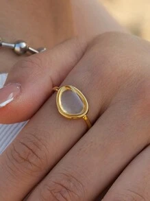 Uworld 1件18k金鍍不銹鋼簡約樹脂開口戒指 - 彩色 - 查看 4