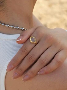 Uworld 1件18k金鍍不銹鋼簡約樹脂開口戒指 - 彩色 - 查看 5