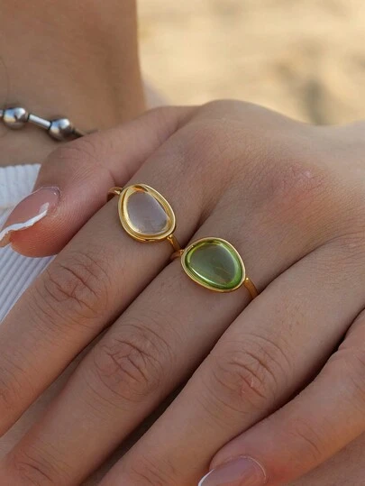 Uworld 1件18k金鍍不銹鋼簡約樹脂開口戒指