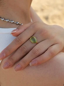 Uworld 1件18k金鍍不銹鋼簡約樹脂開口戒指 - 彩色 - 查看 8