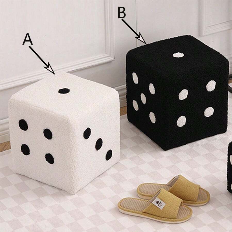 1 cái Plus Fleece Dày Hình Xúc Xắc Ghế Đẩu Chân, Ghế Sofa Thay Giày Gia Đình, Ghế Đẩu Chân Cho Chỗ Để Chân - Đen và trắng - Xem 1