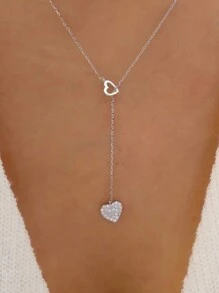1PC 925 Sterling Silver Y-Shape Ladies Clavicle Necklaces For Women Heart Pendant Choker Chain Necklace Jewelry Valentines - Silver - View 1