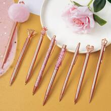 8 Pieces Ballpoint Pen Set Metal Crystal Diamond Pen Glitter Pen For Journaling Black & Blue Ink Pretty Cute Writing Pens Fancy Pens Gifts For Women Office Home Suitable For Pupils, Students, Colleges - 玫瑰金色 - 查看 2