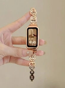 1 pièce Bracelet de montre à double forme de cœur avec strass, boîtier de protection métallique, accessoire 2 en 1. Convient pour les modèles de bandes 9/8/7/6, style d' unisexe, compatible NFC avec Band 10
