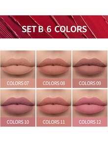 HANDAIYAN 6PCS Matte Lipstick Long-Lasting Waterproof Lipsticks Kit For Women Valentine's Day Birthday,Matte Liquid Lipstick 6PCS Nude Brown Velvety Lip Gloss Kit Long-Lasting Wear Non-Stick Cup And Not Fade Lipstick Set For All Undertone,Matte Lipstick - 杏色 - 查看 2