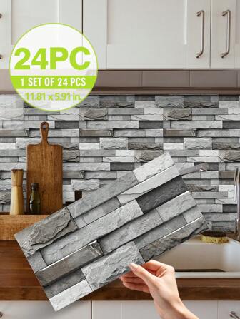 SUPSTICKER 1/24/36pcs Retro Marble Pattern Ceramic Tile Effect Peel And Stick Wall Decals, Waterproof Grease-Proof Self-Adhesive, Suitable For Smooth Texture Home Kitchen Walls, Cabinet Refurbishment, 11.81x5.91inch Gifts Birthday Graduation