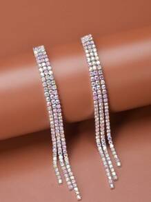 1對流蘇和鑽石裝飾女士耳環,派對或婚禮配件