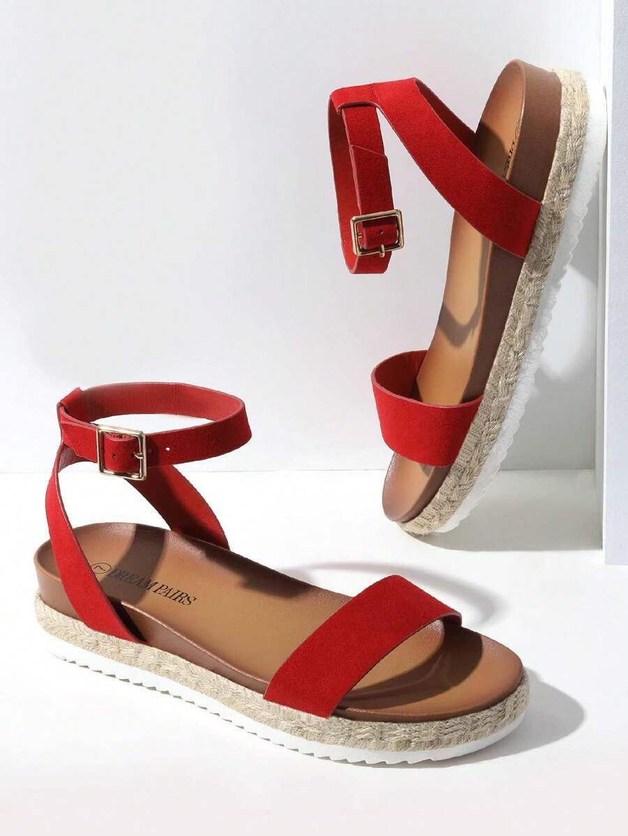 Women's Espadrille Flatform Platform Wedges  Sandals  Open Toe Ankle Strap  Summer Shoes - 紅色 - 查看 1