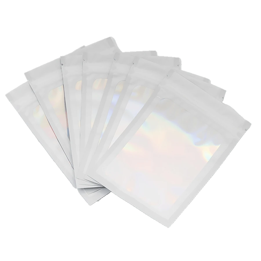 100入組自封式白色陰陽太極全息激光彩色框架食品收納袋,適用於耳環,項鍊,珠寶等物品 - 100個鐳射彩框白色 - 查看 1