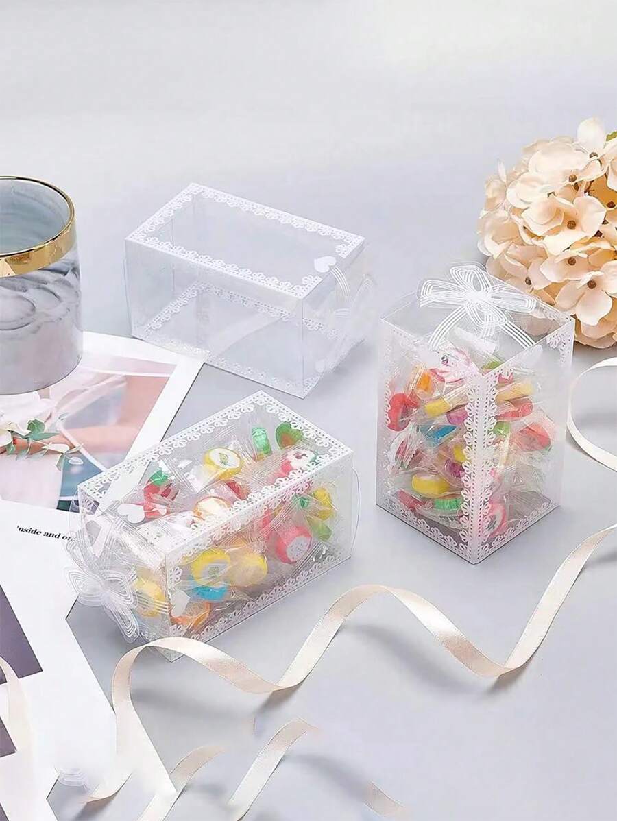 50個印刷透明塑料禮品盒,糖果蠟燭、工藝品包裝盒,精美派對氛圍用品 - 透明 - 查看 1
