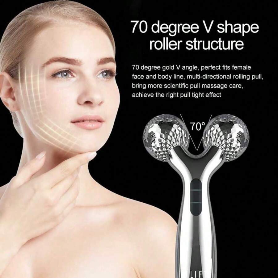 太陽能供電3D臉臂腿腰下巴提拉美容儀器，增強身體，便攜舒適多功能日常滾輪按摩工具，美容儀器，日常家庭使用 - 銀色 - 查看 1