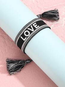 1 Pc Simple Fashion Letter Embroideried Woven Tassel Bracelet For Kids Adjustable Hand Rope Gift