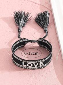 1 Pc Simple Fashion Letter Embroideried Woven Tassel Bracelet For Kids Adjustable Hand Rope Gift