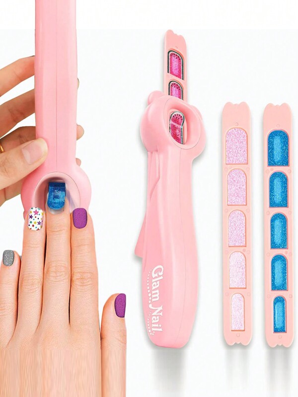 Zestaw do manicure 1 szt. z 8 końcówkami do paznokci, naklejkami na lakier do paznokci i maszynką do manicure, pełny zestaw akcesoriów do zdobienia paznokci odpowiedni dla dzieci, dziewcząt i majsterkowiczów, wygodne i modne akcesoria do paznokci (losowe wzory naklejek na paznokcie/kolory)