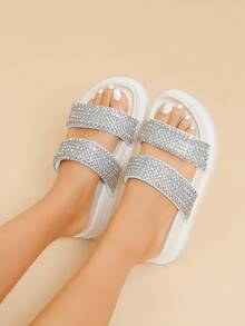 Của phụ nữ Đế dày Linh hoạt Dép xăng đan , Hàng đôi Pha lê , Blingbling - trắng - Xem 5