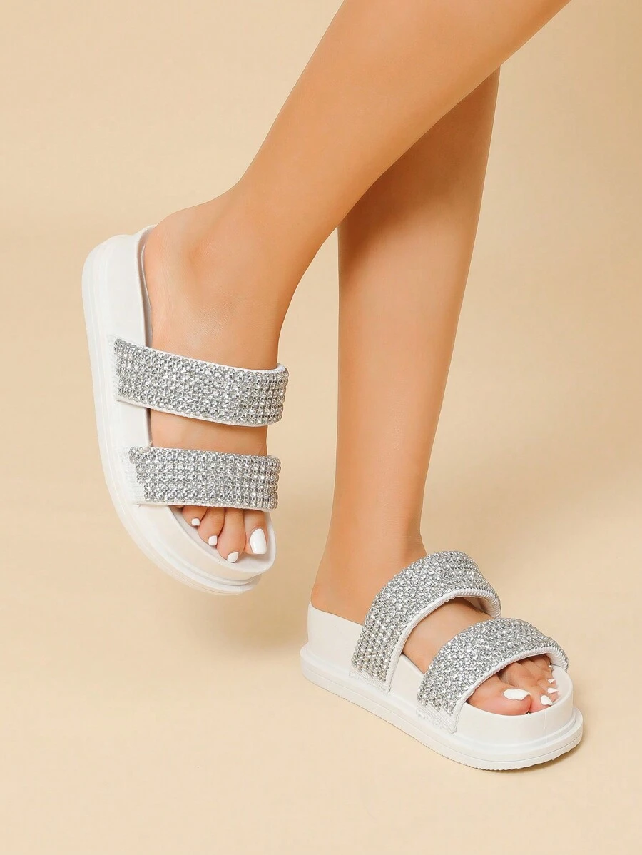 Của phụ nữ Đế dày Linh hoạt Dép xăng đan , Hàng đôi Pha lê , Blingbling - trắng - Xem 1
