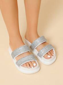 Của phụ nữ Đế dày Linh hoạt Dép xăng đan , Hàng đôi Pha lê , Blingbling - trắng - Xem 2