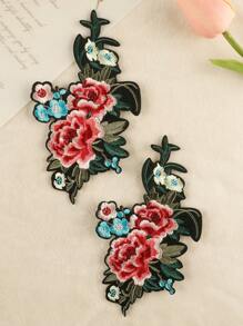 1set/2pcs Embroidered Rose Flower Patch With Heat-Seal Backing For Clothing & Accessories Diy - Multicolor - View 1