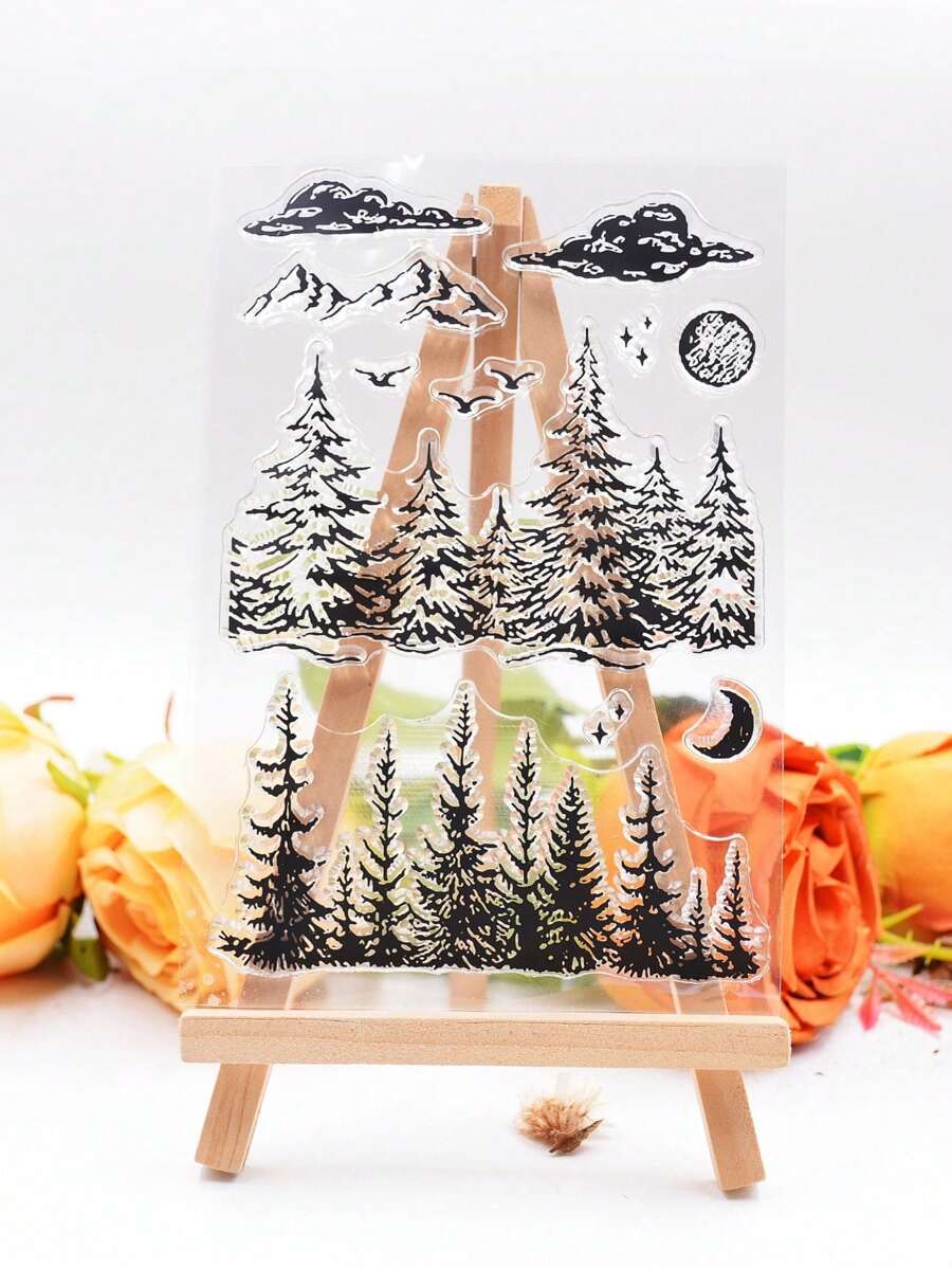 森林月光透明矽膠印章,適用於手工書籍製作/卡片裝飾用品,橡皮印章 - 無色 - 查看 1