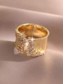 1 件奢华金色宽开口戒指，带 CZ 宝石，适合女士派对婚礼情人节礼物珠宝皇家圣诞节