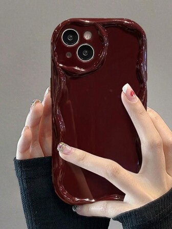 Burgundy Apple One Electroplated TPU Phone Case Compatible With IPhone 11 12 13 14 15 Pro Max, Feel Waterproof Shockproof Anti-Fall Scratch Resistant