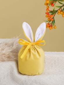 5pcs Easter Bunny Rabbit Bags Ears Velvet Bag, Yellow Rabbit Ears Drawstring Candy Cookie Packing Bag For Spring Easter Party Decoration - Yellow - View 1