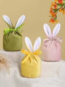 5pcs Easter Bunny Rabbit Bags Ears Velvet Bag, Yellow Rabbit Ears Drawstring Candy Cookie Packing Bag For Spring Easter Party Decoration - Yellow - View 2