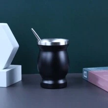 1/2 件阿根廷马黛茶 18/8 不锈钢双层葫芦马黛茶杯 - 黑色 - 查看 4