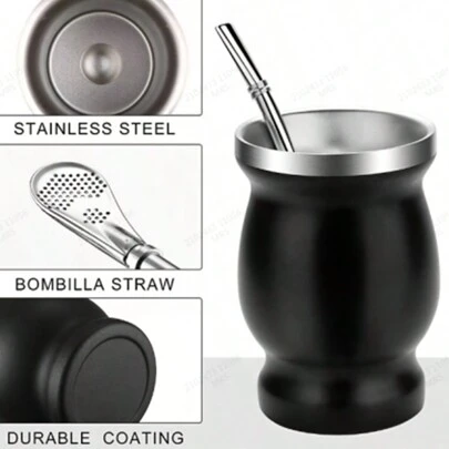 1/2 件阿根廷马黛茶 18/8 不锈钢双层葫芦马黛茶杯