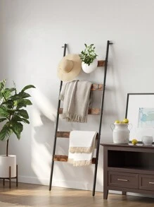 VASAGLE Étagère échelle inclinée, Porte-Serviettes, 5 Niveaux, Largeur 65 cm, Cadre en Acier, pour couvertures, Serviettes, Foulards, Style Industriel, Marron Rustique et Noir - Bordeaux - Voir 2