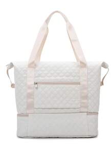 1 Pc Gym Bag Weekend Bag Luggage Bag Handbag Large Capacity Expanded With Zipper Holiday Hospital Back To School Nylon Solid Color Quilted Detail Letter Graphic Pattern For WoMen Gift For Suitcase Overnight Bag Duffle Bag Duffel Bag For Luggage Carry On Bag College Bag Luggage Bags Weekender Bag Hospital Bag Winter Bag For School School Accessories School Stuff