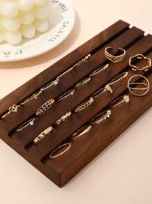 22pcs Diamond Decor Bohemia Style Heart & Geometric Shape Design Ring Set, Perfect For Women's Daily Wear - Gold - View 4