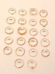 22pcs Diamond Decor Bohemia Style Heart & Geometric Shape Design Ring Set, Perfect For Women's Daily Wear - Gold - View 5