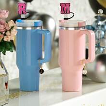 Nắp ống hút chữ cái viết tắt bằng silicon dễ thương 0,4in cho cốc, ống hút chống bụi có thể tái sử dụng, phụ kiện trang trí cá nhân cho cốc (màu hồng), nhà bếp, quà tặng giáng sinh, đồ dùng học tập - Hồng - Xem 4