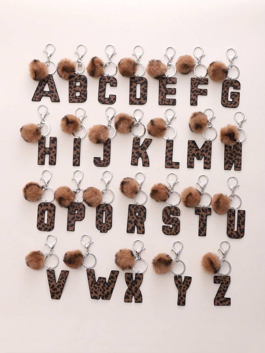 1 móc khóa da họa tiết da báo dễ thương có thiết kế chữ cái, mặt dây chuyền hình quả bóng lông xù cho xe hơi, phụ kiện túi xách, quà tặng sáng tạo cho nam và nữ phụ kiện ô tô túi xách có móc khóa ba lô cho trường học phong cách Goth Y2k phụ kiện túi xách có dây đeo thẻ phụ kiện ô tô móc khóa túi xách Giáng sinh