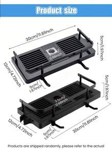 無需鑽孔的浴室淋浴架,帶調節托架和淋浴蛇皮收納架,浴室洗髮精肥皂碗架 - 黑色 - 查看 2