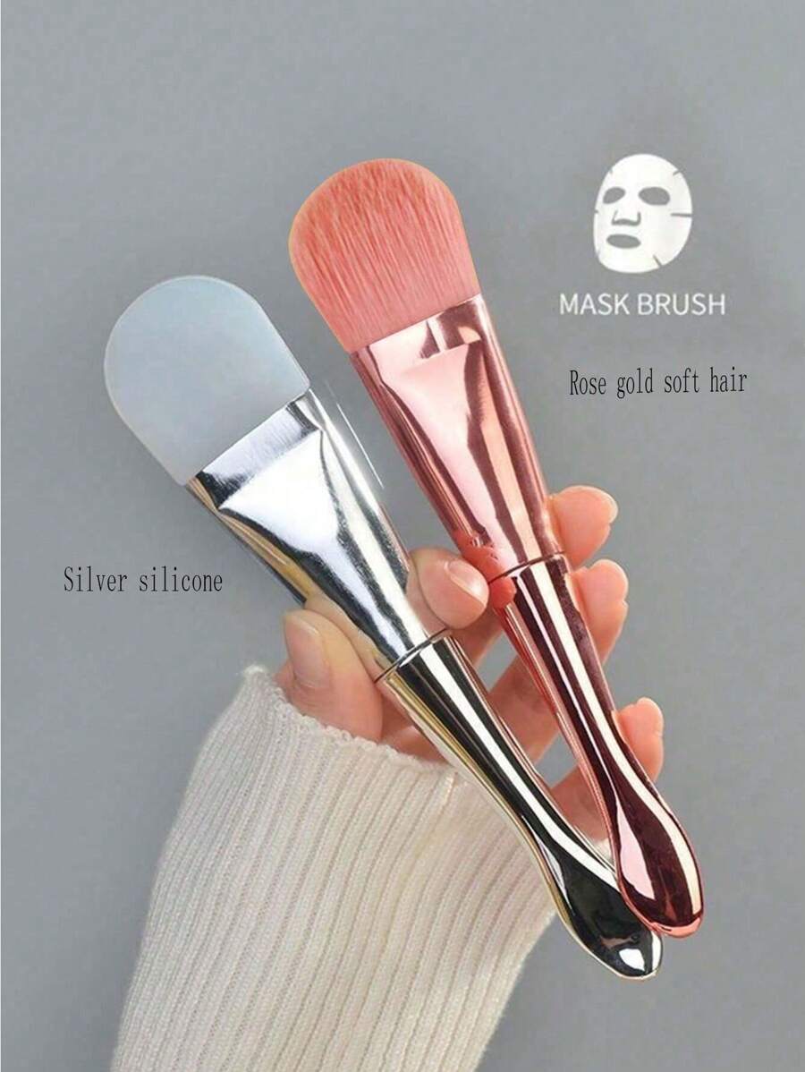 2pcs Facial Mask Brush Dual Head Silicone And Soft Hair Skin Care Brush Mud Film Brush With Spoon Beauty Products Facial Brush Tool Mask Knife Double Head Silicone Mask Brush Mud Film Apply Face Homemade Soft Film Tool Special Brush - Multicolor - View 1
