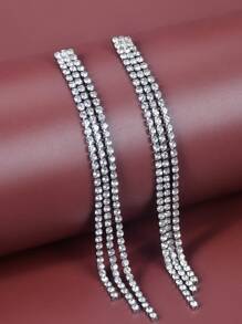 1對流蘇和鑽石裝飾女士耳環,派對或婚禮配件