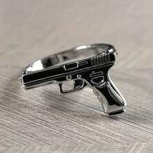 1pc Fashionable Men's Retro Personality Punk Gun Ring - 金色 - 查看 5