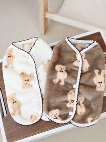 1入裝寵物絨毛背心,使用聚酯纖維面料製成,厚實保暖,可愛的熊花紋,法蘭絨內裡 - 白色 - 查看 4