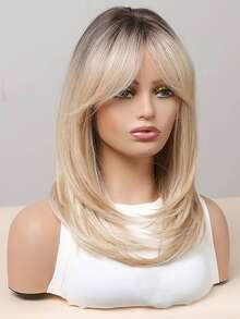 20英寸短髮漸層金色直髮波波頭,女士俏麗分層混色金色合成自然直髮假髮 - 彩色 - 查看 4