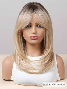 20英寸短髮漸層金色直髮波波頭,女士俏麗分層混色金色合成自然直髮假髮 - 彩色 - 查看 3