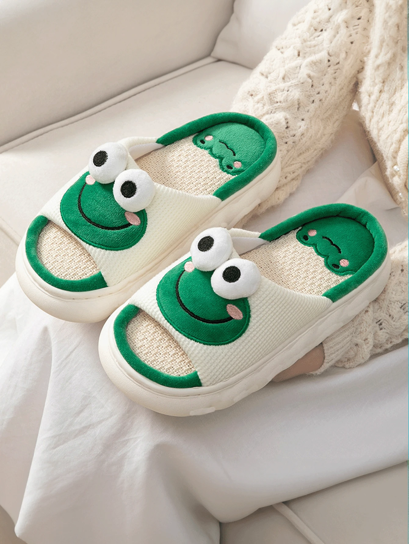 加厚EVA女拖鞋，柔軟輕便情侶卡通可愛家居拖鞋，適用於夏天 - 綠色 - 查看 1