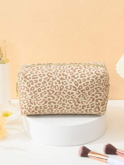 1 قطعة حقيبة كانفاس أنيقة وبسيطة محمولة باليد ذات سعة كبيرة مطبوعة بنمط النمر، لتنظيم مستحضرات التجميل والعناية بالبشرة والسفر، حقيبة تجميل وأدوات تجميل وإكسسوارات ومستلزمات السفر وتخزين الأظافر وديكور الغرفة والحقائب