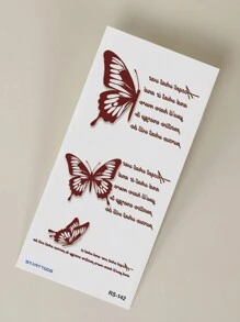 STARTTOOS 1 Pieza Tatuaje Temporal Con Diseño De Mariposa Y Letras Para Brazo, Pecho, Abdomen Y Espalda - Rojo - Ver 5