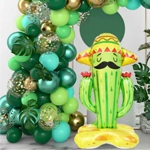 1 个 61 英寸大型仙人掌形底座铝箔气球 - 非常适合夏威夷风格婚礼、夏季海滩生日派对装饰和夏威夷主题派对用品、圣诞节 - 綠色 - 查看 3